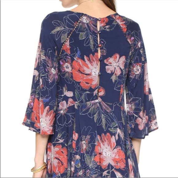 Free People All Eyes On You Navy Blue & Pink Floral Mini Dress - Picture 4 of 5
